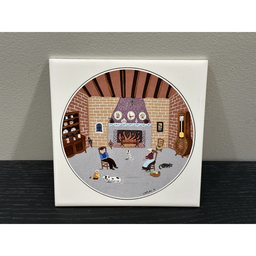 Villeroy & Bock Naïf Laplau Tile #5 "By The Fireside"‎ Trivet Made In France